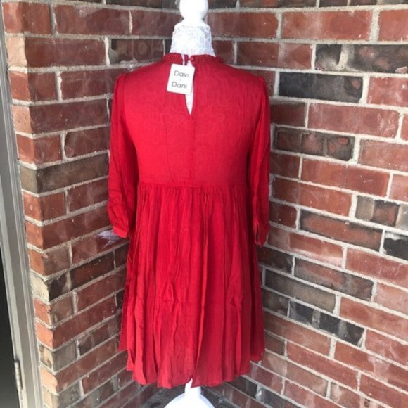 Davi & Dani Detailed Lace Vintage Dress Red - Picture 9 of 11